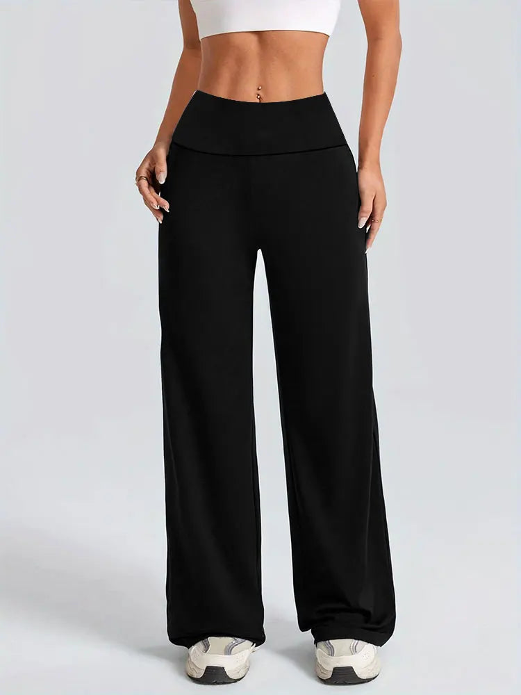 Solid Color Straight Wide Leg Pants Womens Mid Waist Yoga Leggings Fitness Tights Naked Feeling Pilates Running Sports Trousers