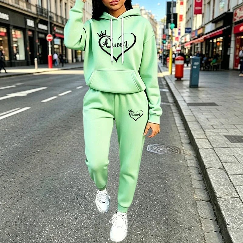 2026 Women's 2 Pcs Sets Casual Hooded Sweatshirts Tracksuit Outdoor Sports Jogging Clothing AutumnWinter Street Woman Pants Suit