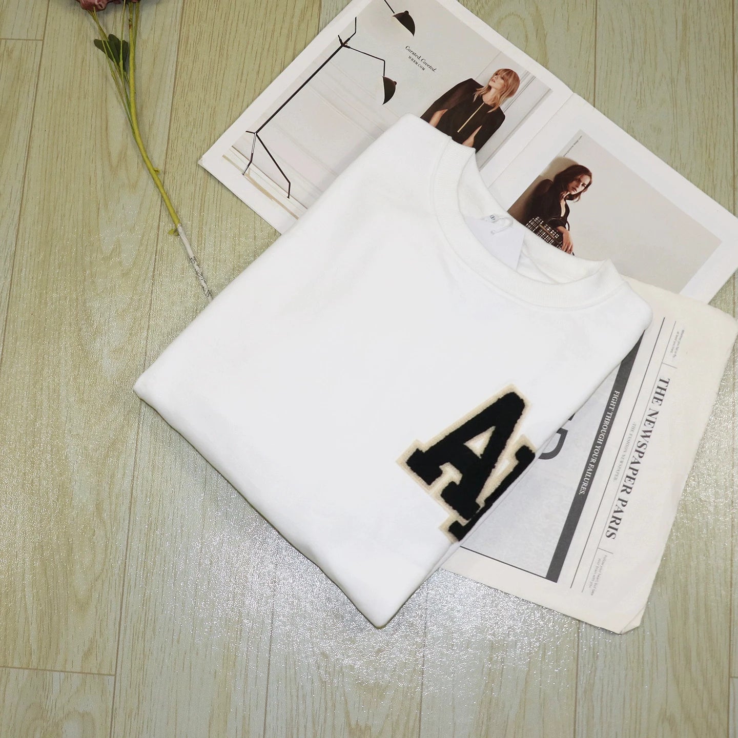Oversized Sweatshirt Dark Burgundy Pull-on styling flocking letters detail Ribbed trim fleece sweatshirt women autumn winter - ATFH