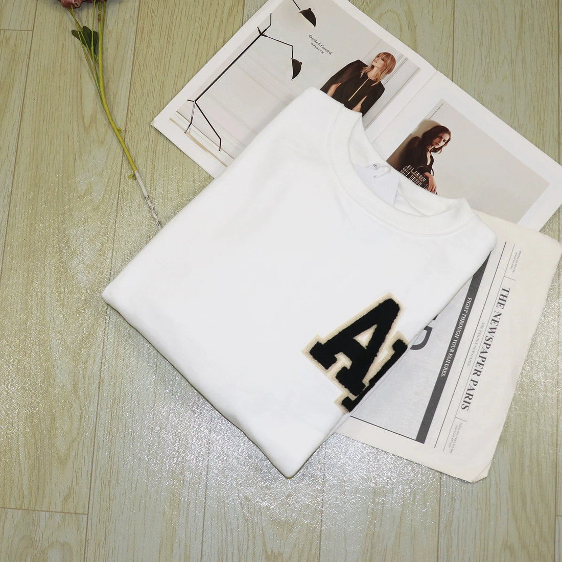 Oversized Sweatshirt Dark Burgundy Pull-on styling flocking letters detail Ribbed trim fleece sweatshirt women autumn winter - ATFH