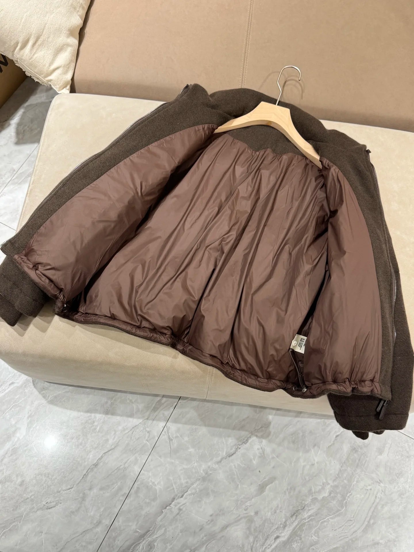 Women's Wide Goose down Jacket Cashmere Wool Knitted Winter Coat Warm Comfortable Fit ATFH