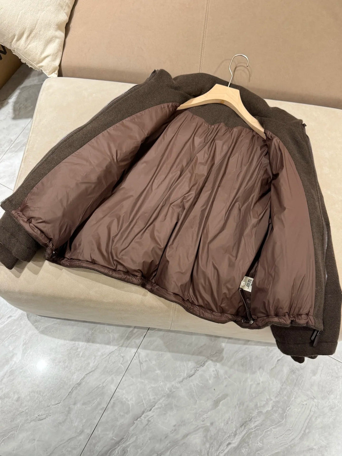 Women's Wide Goose down Jacket Cashmere Wool Knitted Winter Coat Warm Comfortable Fit ATFH