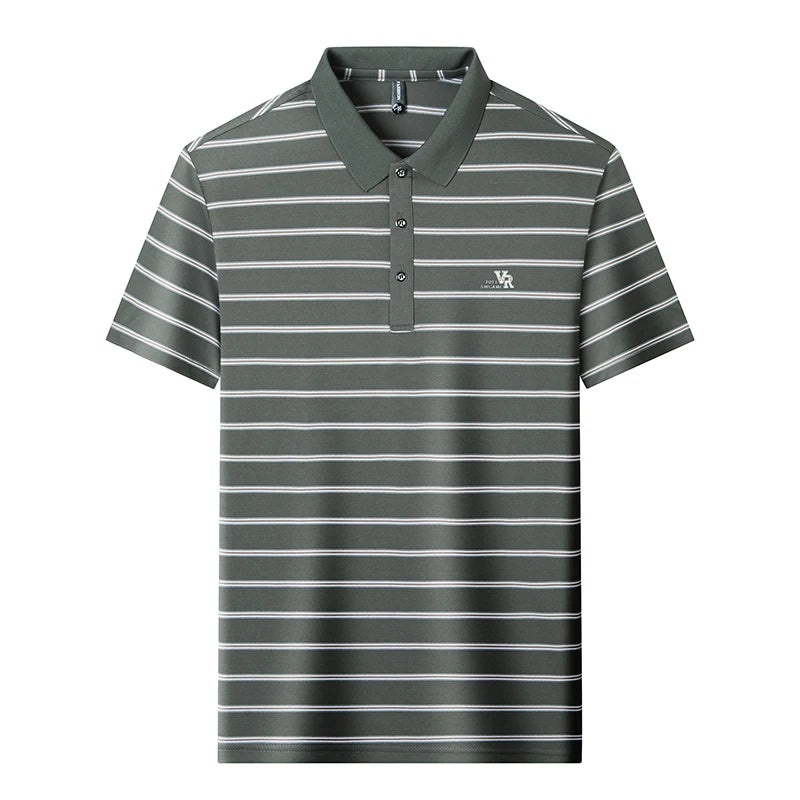 High end brand men's short sleeve polo shirt fashion letter embossed business casual summer breathable luxury striped T-shirt