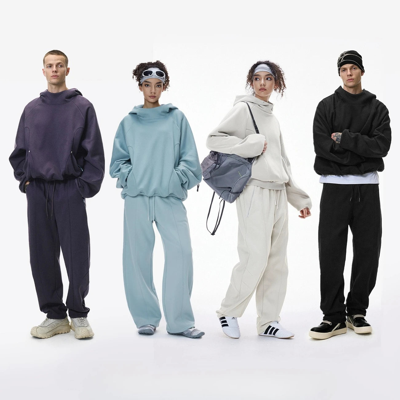 Custom LOGO men's 340G cotton polyester fleece sweater winter new eggshell fleece hoodie scimitar sweatpants couple suit - ATFH