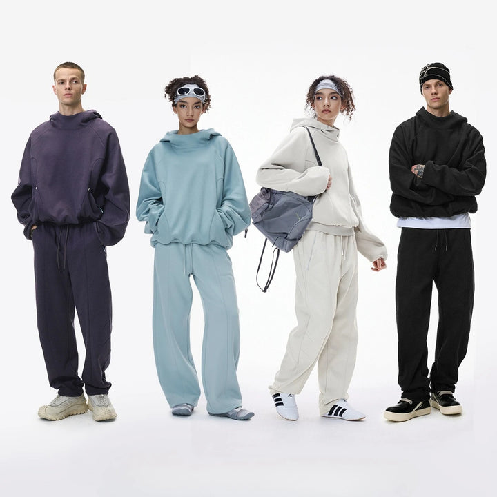 Custom LOGO men's 340G cotton polyester fleece sweater winter new eggshell fleece hoodie scimitar sweatpants couple suit - ATFH