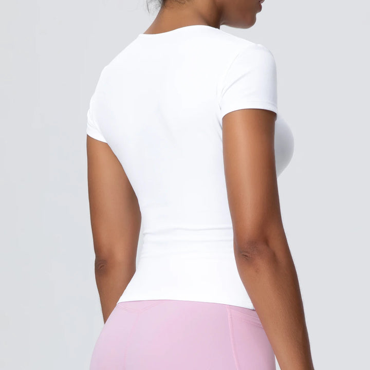 1 PC Solid Color Scrunch Slim Casual Yoga T-Shirt Gym Sports Running Shirts for Woman Fitness Training Breathable Naked Feel Top - ATFH