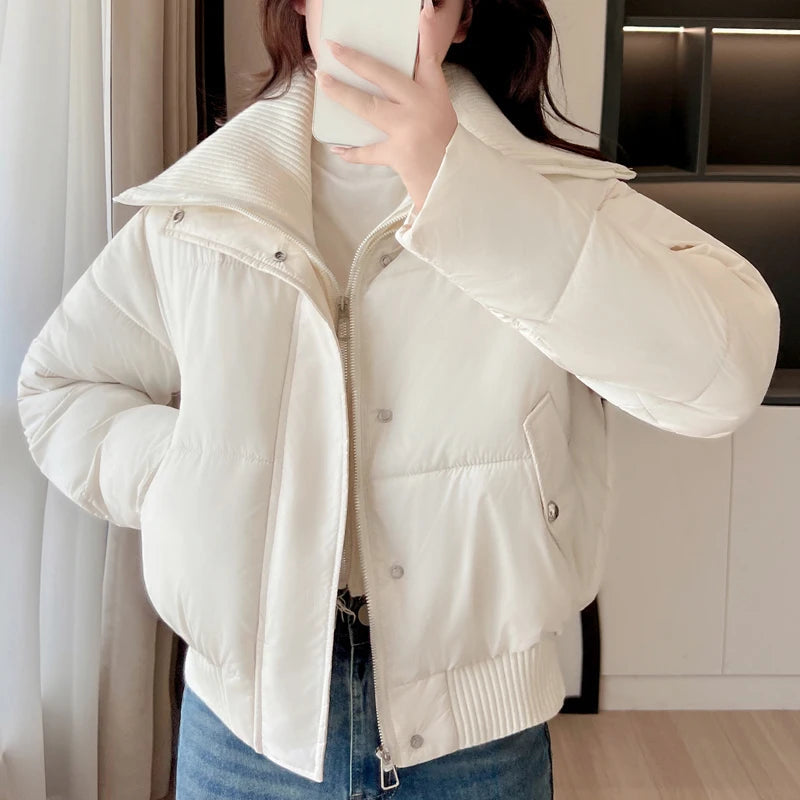 Fashion Winter Coat Female Short Parkas Long Sleeve Loose Thick Warm Women's Jackets ATFH