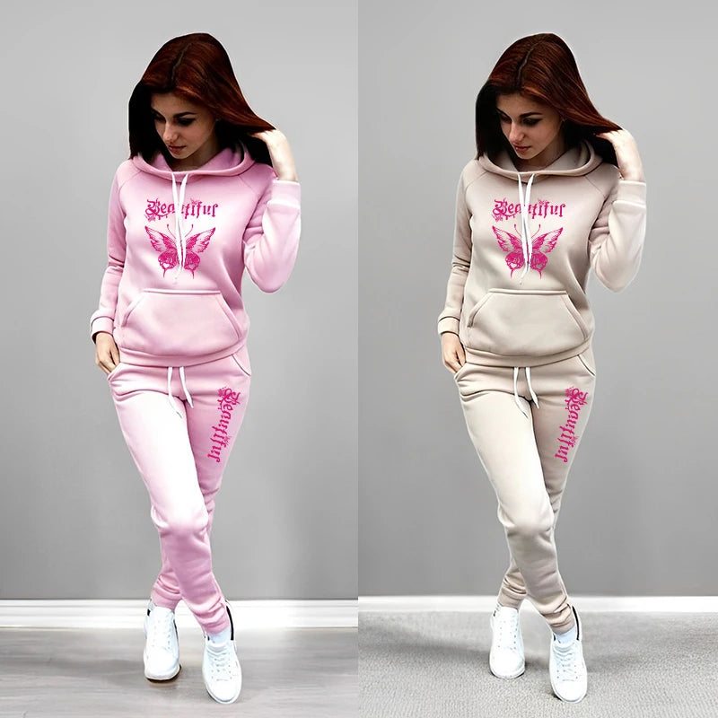 2025 Trendy Women's Tracksuit Set Solid Color Hoodie and Sweatpants Y2K Streetwear Outfit Autumn Winter Female Casual Sportswear