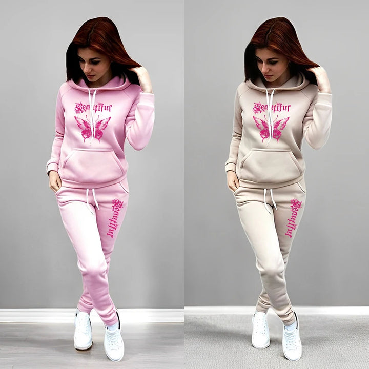 2025 Trendy Women's Tracksuit Set Solid Color Hoodie and Sweatpants Y2K Streetwear Outfit Autumn Winter Female Casual Sportswear