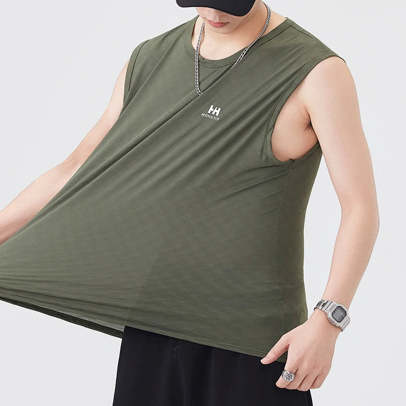 Men's Summer Ice Silk Tank Tops Gym Stringer Transparent Bodybuilding Sleeveless T Shirt Fitness Vest Tees Male Muscle Singlets