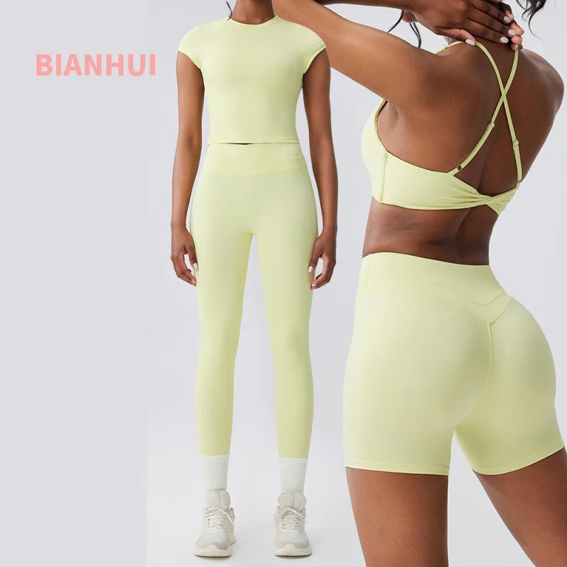 BIANHUI Women's Two Pieces Set Women Bra Shorts High Waist Quick Dry Running Fitness Sports Women's Tracksuit Female Clothing - ATFH