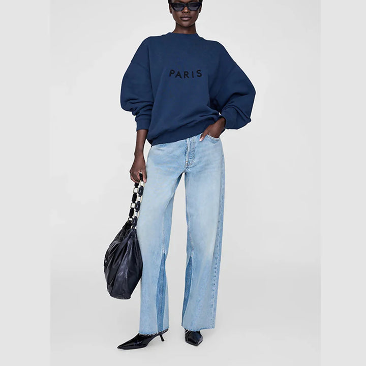 Winter new North American niche AB front felt patch embroidered fleece women's plus fleece round neck sweatshirt - ATFH