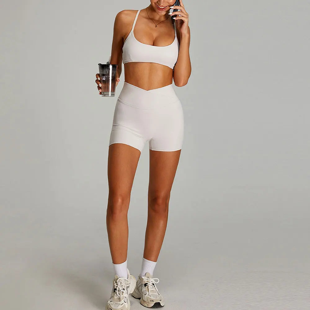 mikeyoga Women Yoga Suit 2PCS Sports Set Quick-Drying Gym Set Women Tracksuit Running Workout Short Sleeves Sports Yoga Clothing - ATFH