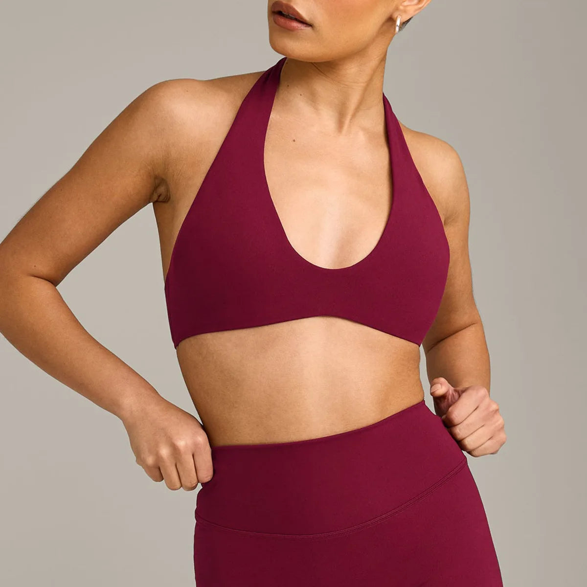Women Halter Deep V Sports Bra High Waist V Cut Yoga Shorts Soft Stretch Gym Pilates Training Fitness Athletic Active Wear