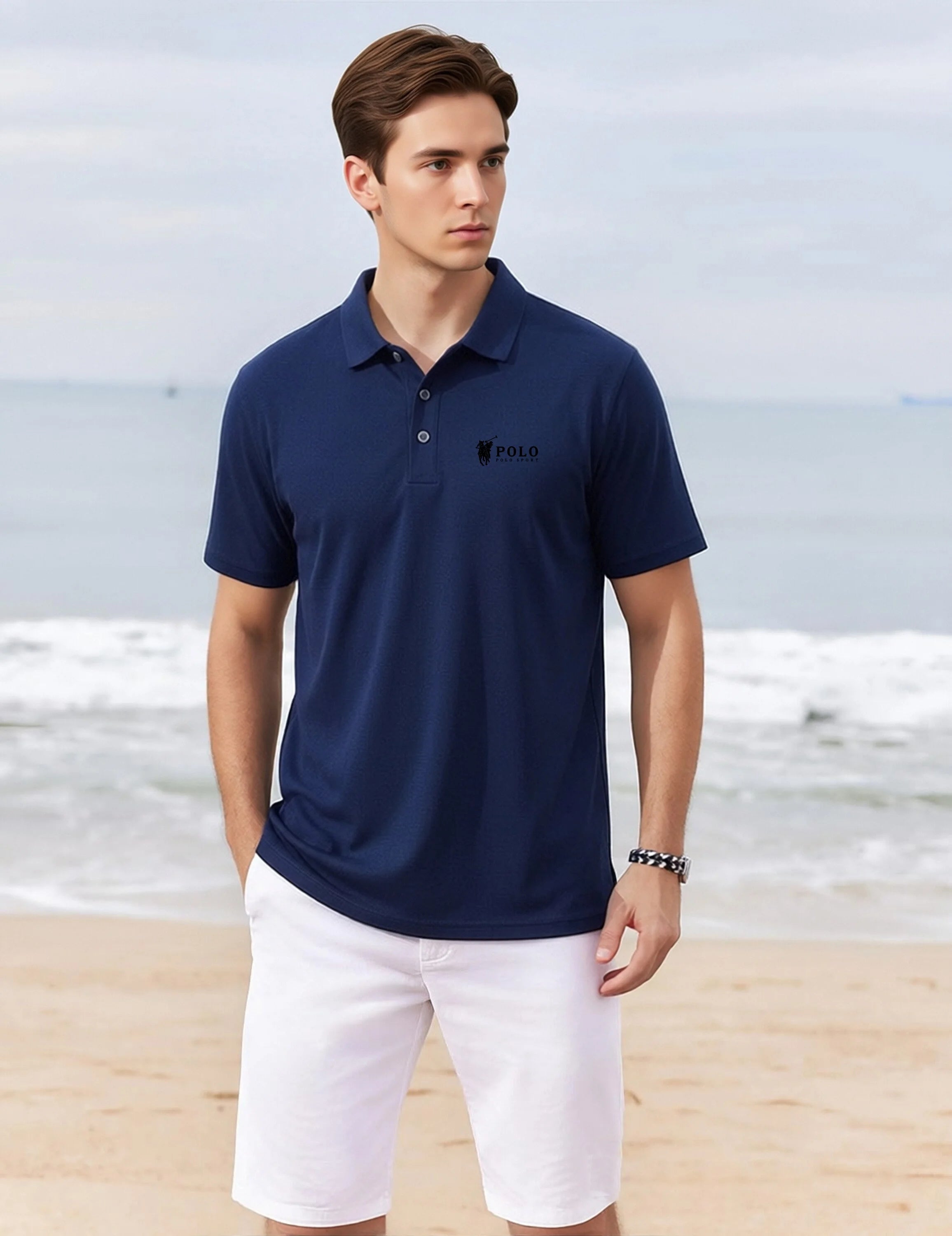 Men's summer high-quality short sleeved polo shirt button letter printed T-shirt for business and casual men's wear
