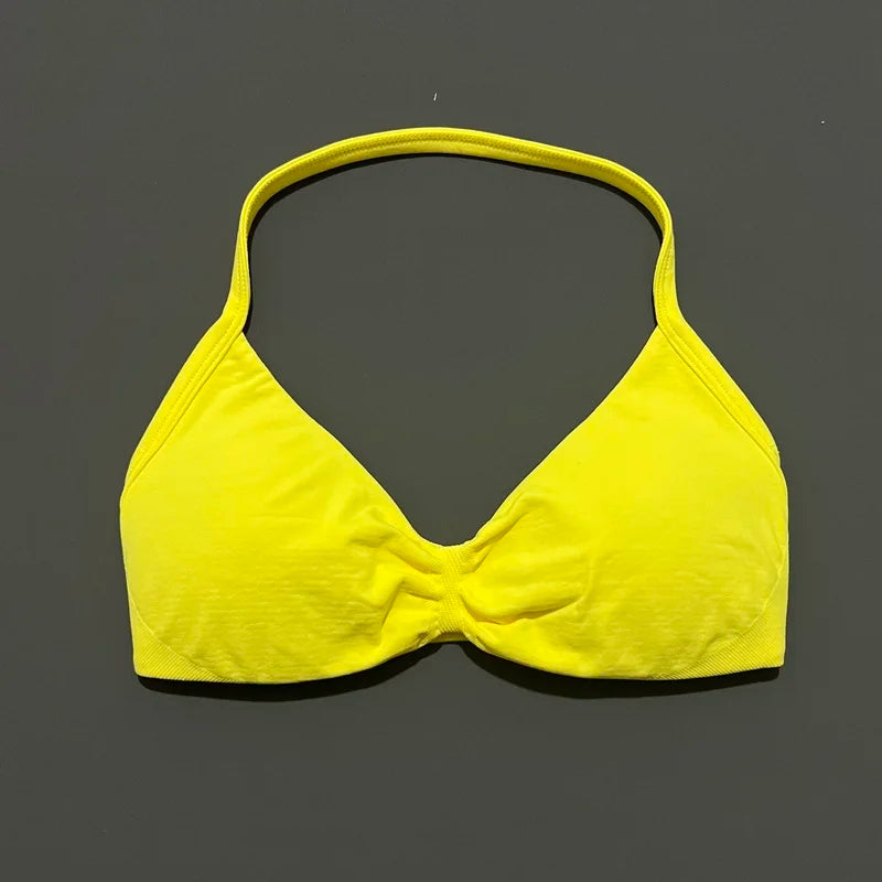 Sports Strappy Bra Yoga Underwear Women Gym Top Running Exercise Backless Bra High Support Active Wear Fitness Workout Halter - ATFH
