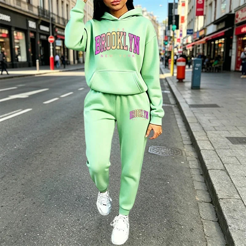 Women's Outfits Casual Hooded Sweatshirt Suit Outdoors Sports Jogging Sportswear Clothing Autumn Winter Street Woman Pants Sets