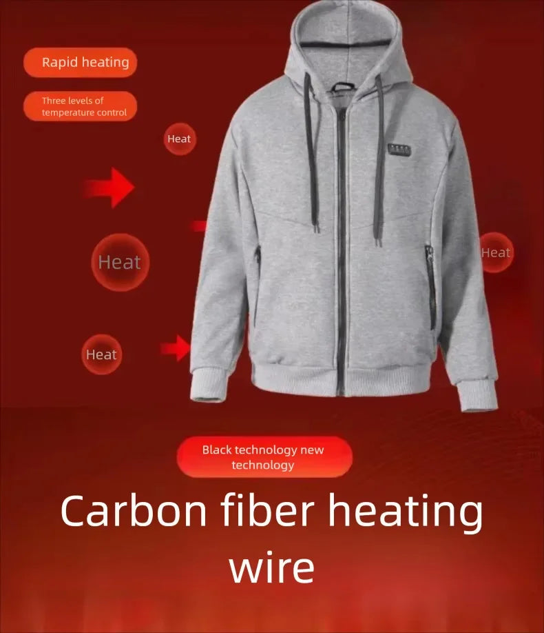 23 Areas Intelligent USB Heating Hoodie for Men Women Electric Smart Heating Fleece Liner Heated Sweatshirt Outdoor Sportswear - ATFH