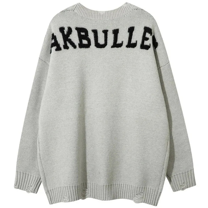 【Mirrordust】Vintage Oversized Sweaters Men Streetwear Harajuku Hip Hop Sweaters Knit Jumpers Ripped Letter Sweaters Knitwear - ATFH