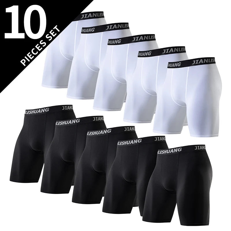10/5 Piece Set Of Men's Solid Color Classic Long Underwear Quick Drying Youth Sports Comfortable Elastic Casual Boxer Shorts