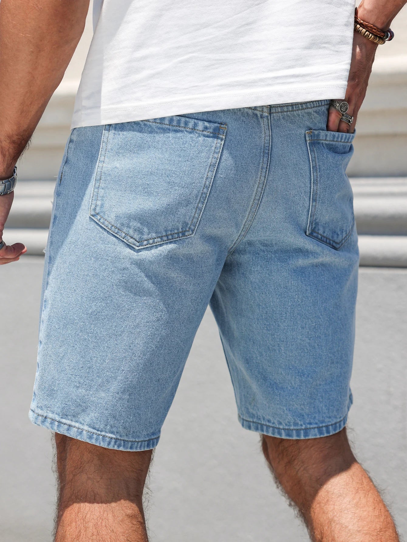 Hole-washed Water Buffalo Denim Short Pants - Men's Trendy Loose Straight Five-Piece Casual Shorts - Summer New Style ATFH