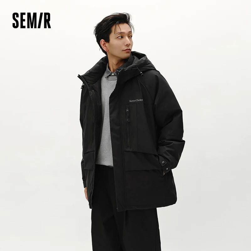 Semir Down Jacket Men Mid-Length Hooded Sport Colorblock 2026 Winter Man Clothes Warm Outerwear Windproof Warm Colorblock Design