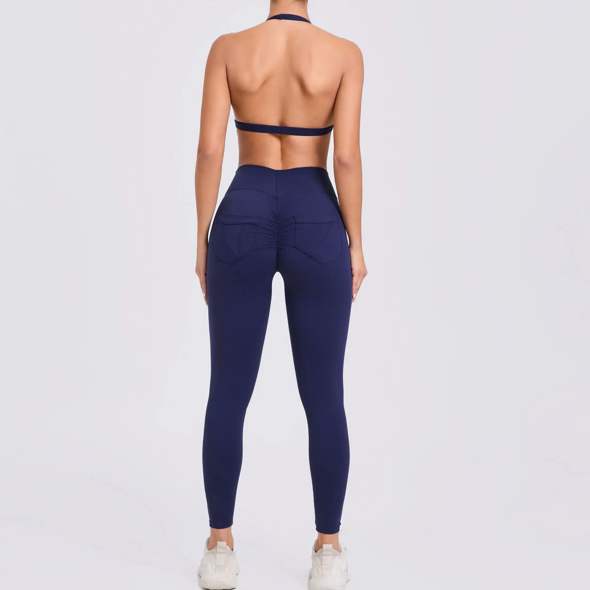 Workout Set for Women Quick Dry Yoga Outfit Seamless Sports Bra High Waist Gym Leggings with Pockets Running Fitness - ATFH
