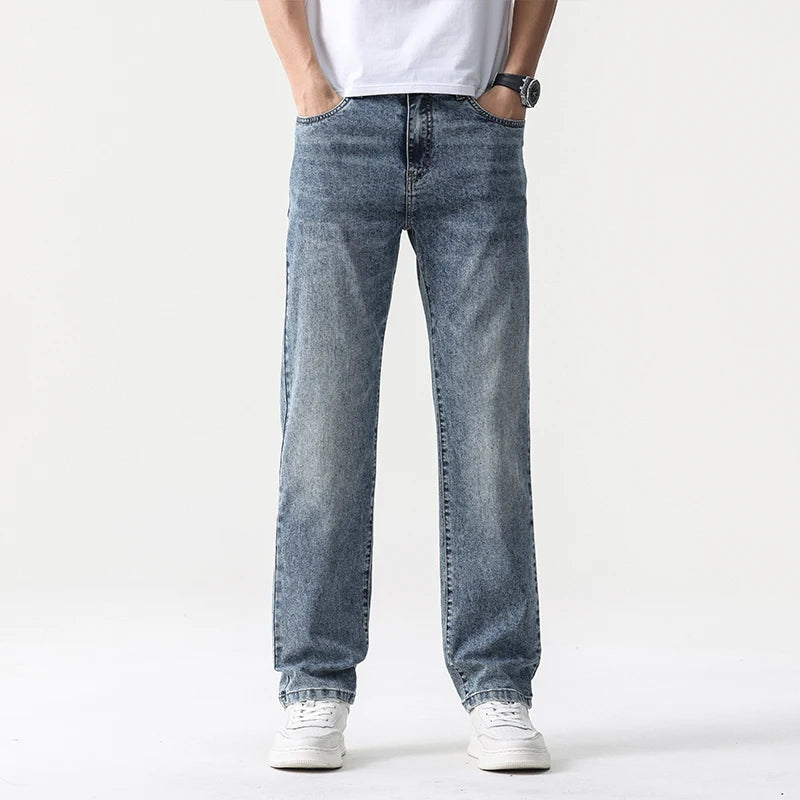 2025 new summer thin men's straight leg pants denim pants light business comfortable breathable light luxury All-match jeans ATFH