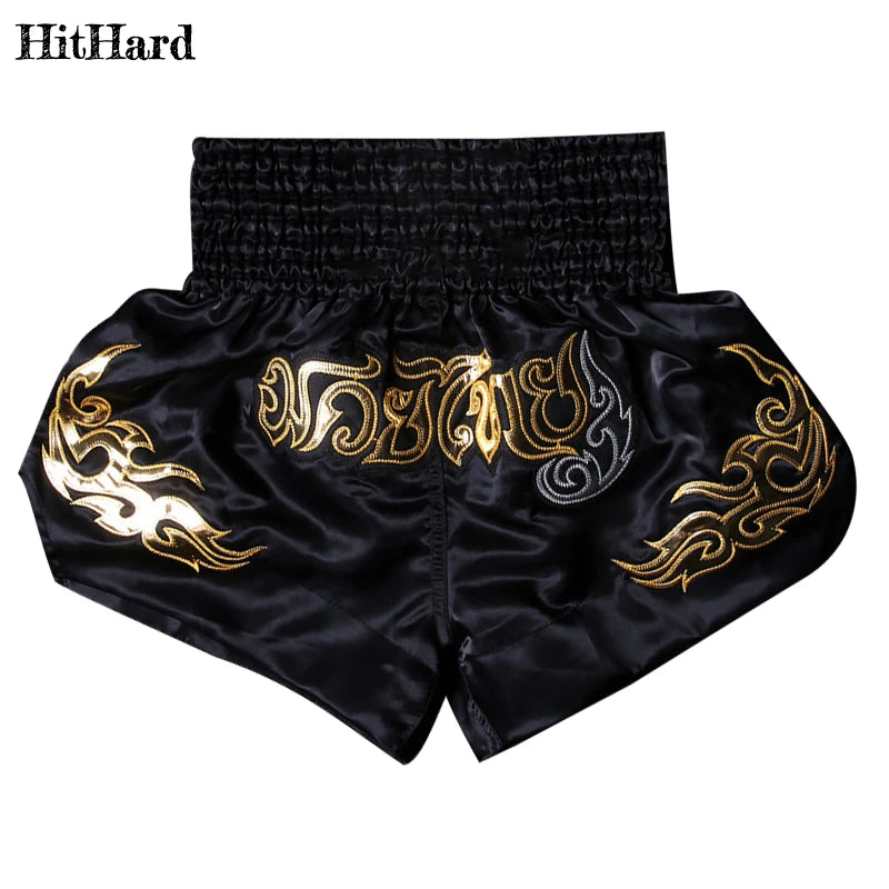 Muay Thai Shorts Men Women Kids Leopard Thai Boxing Shorts Premium Embroidery Satin Gym Kickboxing Fight Training BJJ MMA Pants