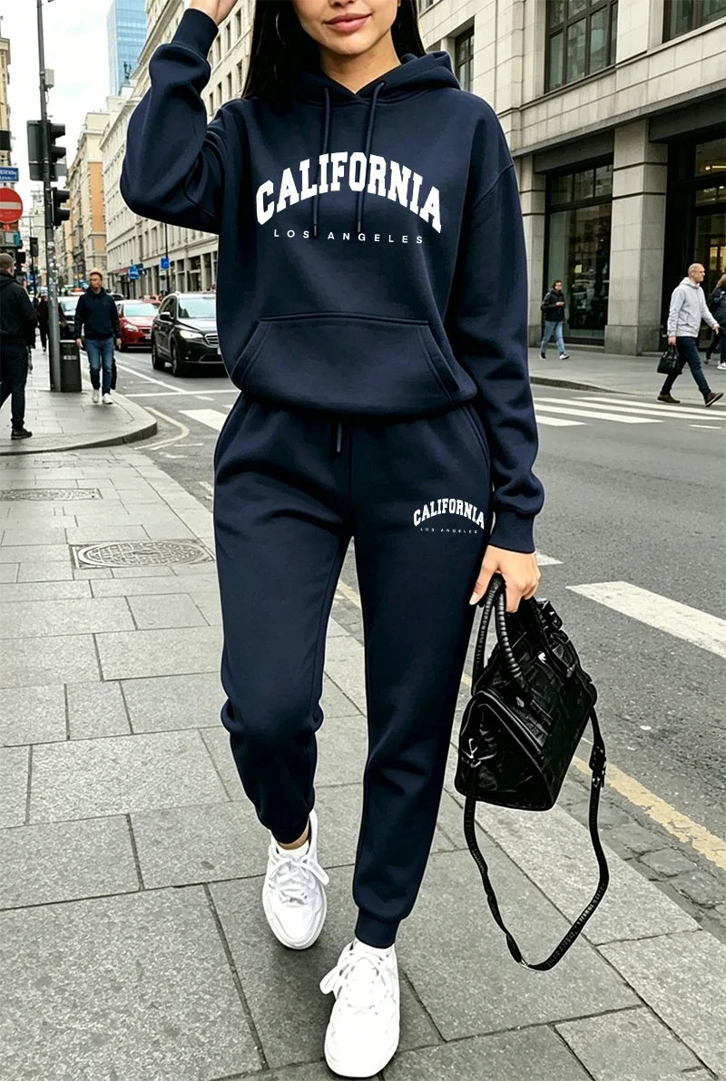 Autumn Winter Women's Outfits Print Casual Hooded Sweatshirts Sweatpant Outdoors Sports Jogging Clothes 2026 Single Hoodie Pants