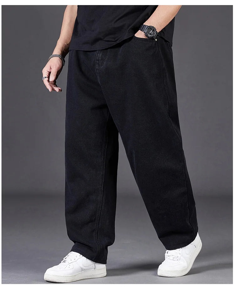 Men's Plus Size Jeans with Elastic Waistband Denim Trousers Male Straight Tube Breathable Loose Street Wear Casual Pants ATFH