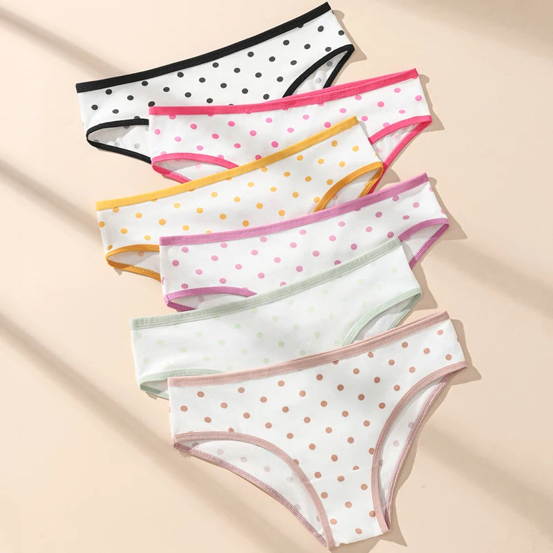6Pcs/Set Women Panties Fashon Dot Underwear Low Waist Briefs Girls Panty Sexy Ladies Underpants Soft Female Lingerie Size S-XL