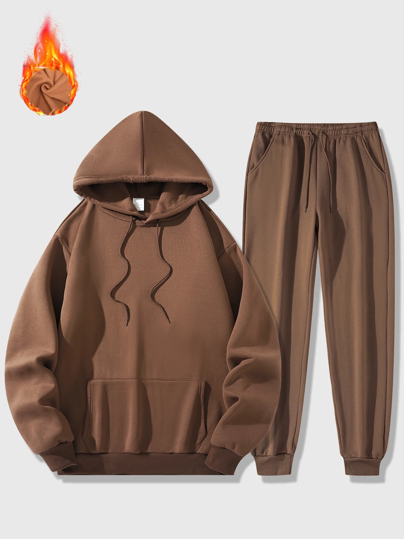 Men's Sports Suit Autumn and Winter Hoodie+pants 2-piece Set Fashionable Solid Color Casual Pullover and Pant Outdoor Sportswear - ATFH