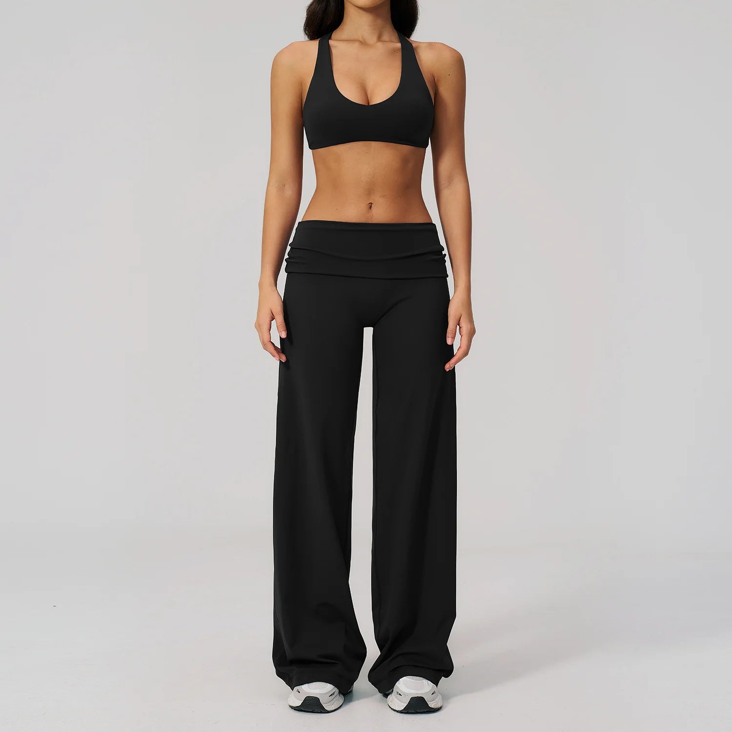 2PCS Fitness Suit Gym Tracksuits Deep V Yoga Bra Athletic Wear Female High Waist Workout Flared Pants Sports Set Yoga Clothes