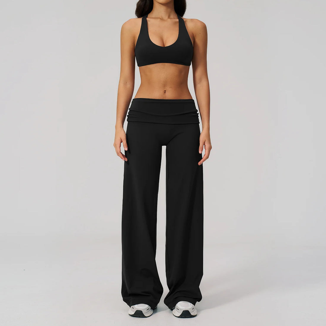 2PCS Fitness Suit Gym Tracksuits Deep V Yoga Bra Athletic Wear Female High Waist Workout Flared Pants Sports Set Yoga Clothes