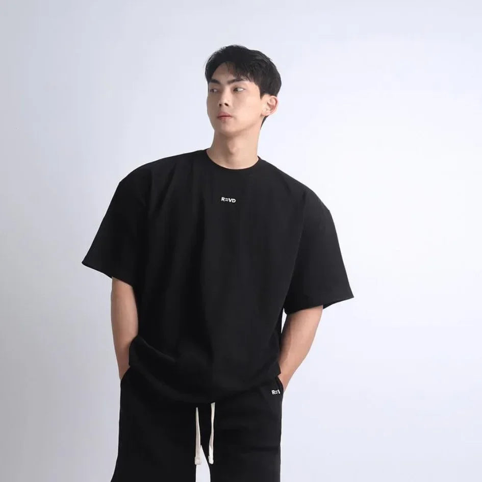 Summer New Loose Leisure Gyms Sports Pure Color T Shirt Men Cotton Short Sleeve Running Workout Training Tees Fitness Tops ATFH