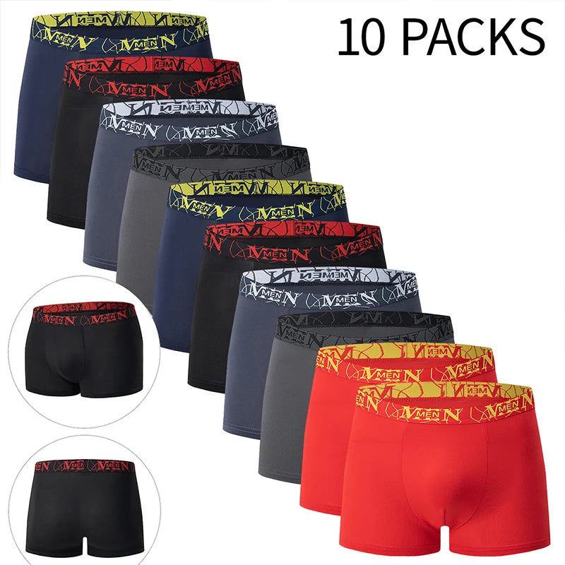 4/10 Piece Set Of Men's Casual And Fashionable Underwear Comfortable Boxer Shorts Youth Plus Size Sports Cycling Elastic Shorts