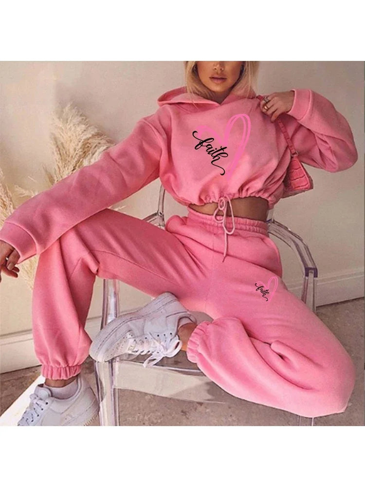 Women Hooded Sweatshirts+long Pants Casual Sport Suits Women Tracksuits Warm Long Sleeve Hoodies Two Piece Sets