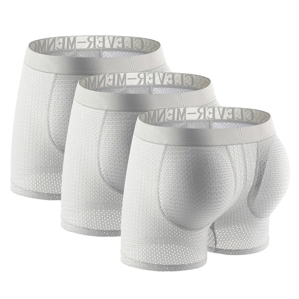 3 Pack Men Boxer Shorts Underwear Boxershorts Mesh Man Sexy Panties Push Up Pad Butt Lifter Penis Pouch Underpants