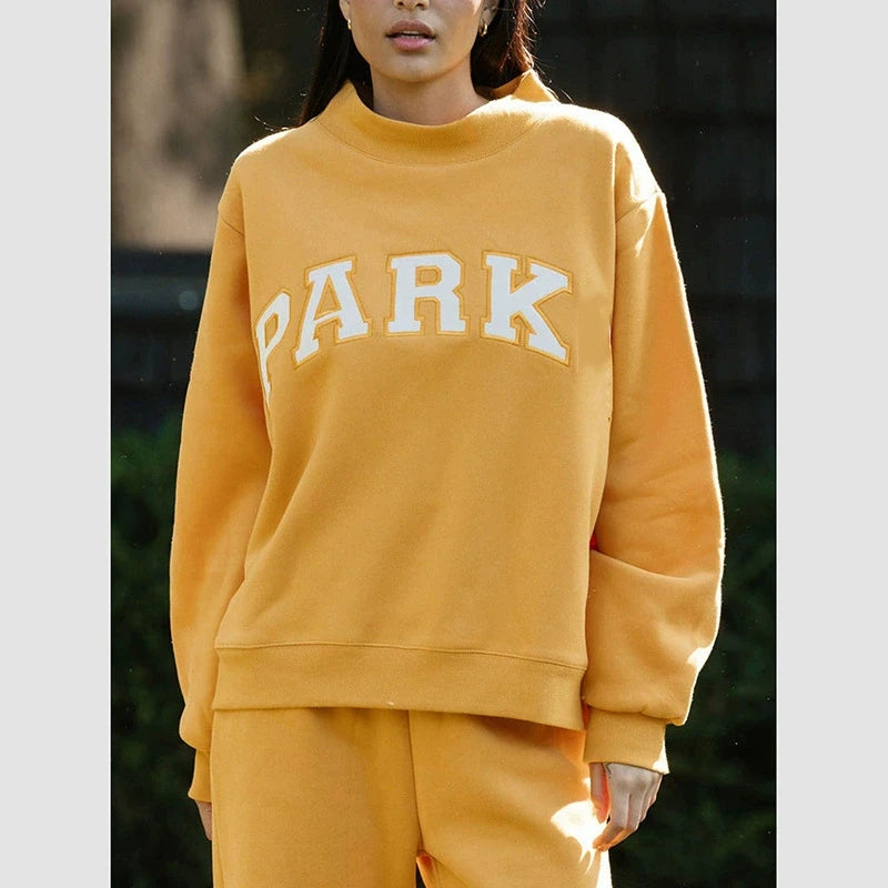 Pink Sweatshirt Women Comfortable Long Sleeve Sweatshirt Autumn Spring High Neck Loose Women's Letter Embroidery Hoodie Pullover - ATFH
