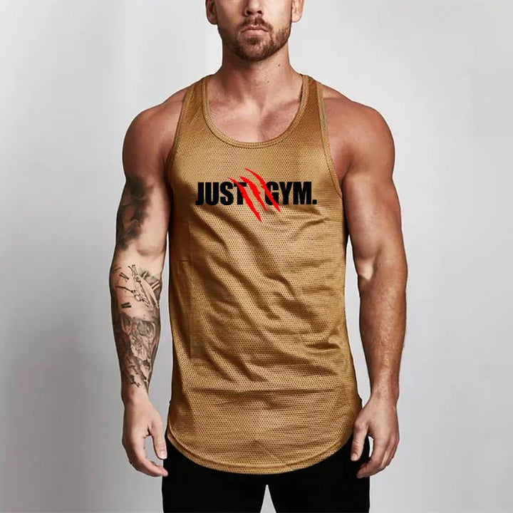 Gym Tanktops Vest Stringer Undershirt Fashion Mesh Mens Tank Top Fitness Brand Workout Casual Singlets Sleeveless Bodybuilding