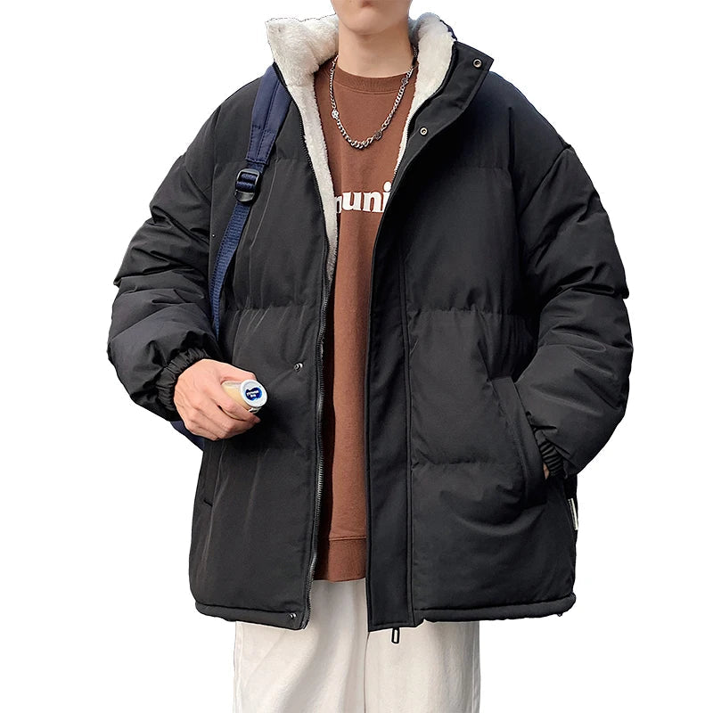 Winter Stand-up Collar Jacket for Men  New Arrived Men Solid Color Parka Thickened Warm Jacket Oversize Puffer Coat ATFH
