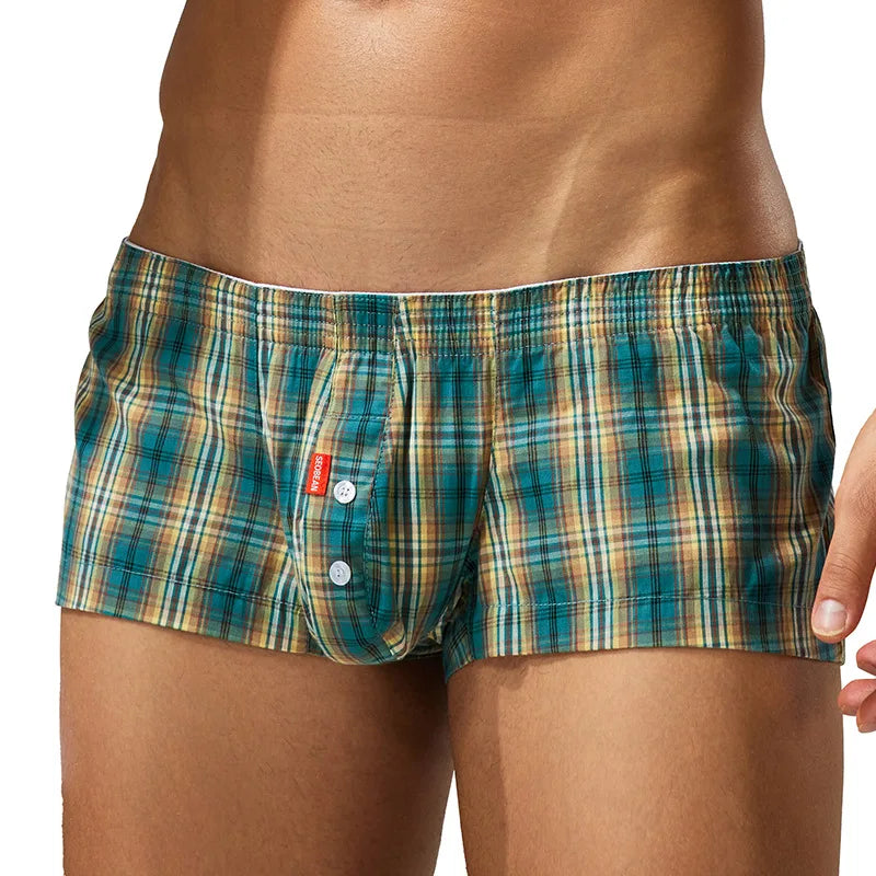 SEOBEAN Men's Comfortable Fashion Short Home Shorts with Large Pockets Cotton Boxer Briefs European Style Sleepwear Underwear