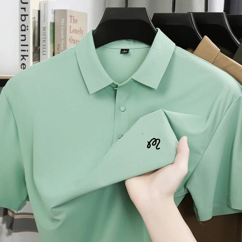 Golf printed short sleeved men's brand polo shirt ice silk seamless top summer new comfortable breathable casual lapel T-shirt