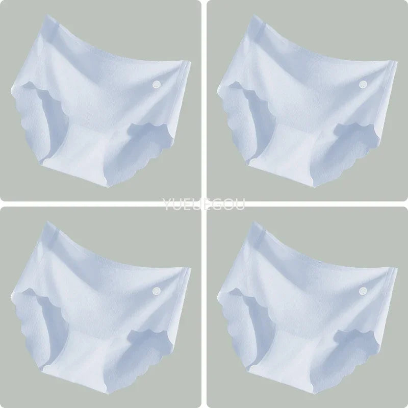 4PCS Ice Silk Seamless Underwear Ultra-thin Women's Panties Sexy Transparent Stretch Briefs High Waist Comfortable Lingerie M-XL