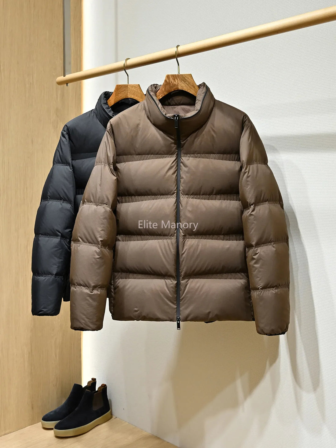 Nylon three-proof fabric, Liuqiao 90 white goose down warm detachable hooded down jacket for men