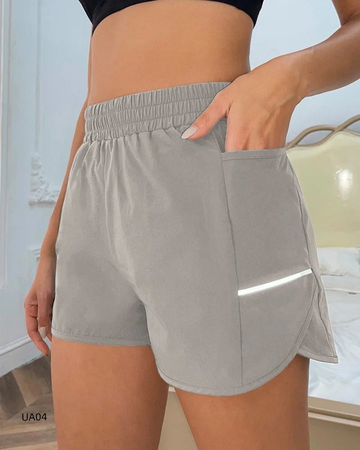 Women's High-Waisted Running Shorts Quick Dry Sports Gym Shorts Reflective Strip Elastic Waist for Yoga Fitness Streetwear Tahsi Fashion House