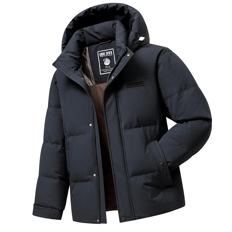 Classic Men's Outdoor Hooded Goose Down Jackets 2026 Winter Short Style Hat Detachable Puffer Coats Streetwear Thick Warm Parkas