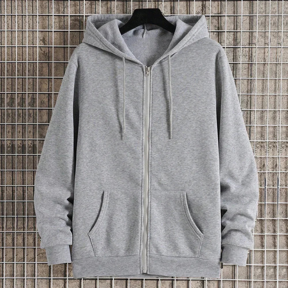 Men's Fleece Zip Up Hoodies Running Sports Sweatshirts Fashion Women Classic Casual Zipper Jackets Y2k Coats Hip Hop Streetwear - ATFH