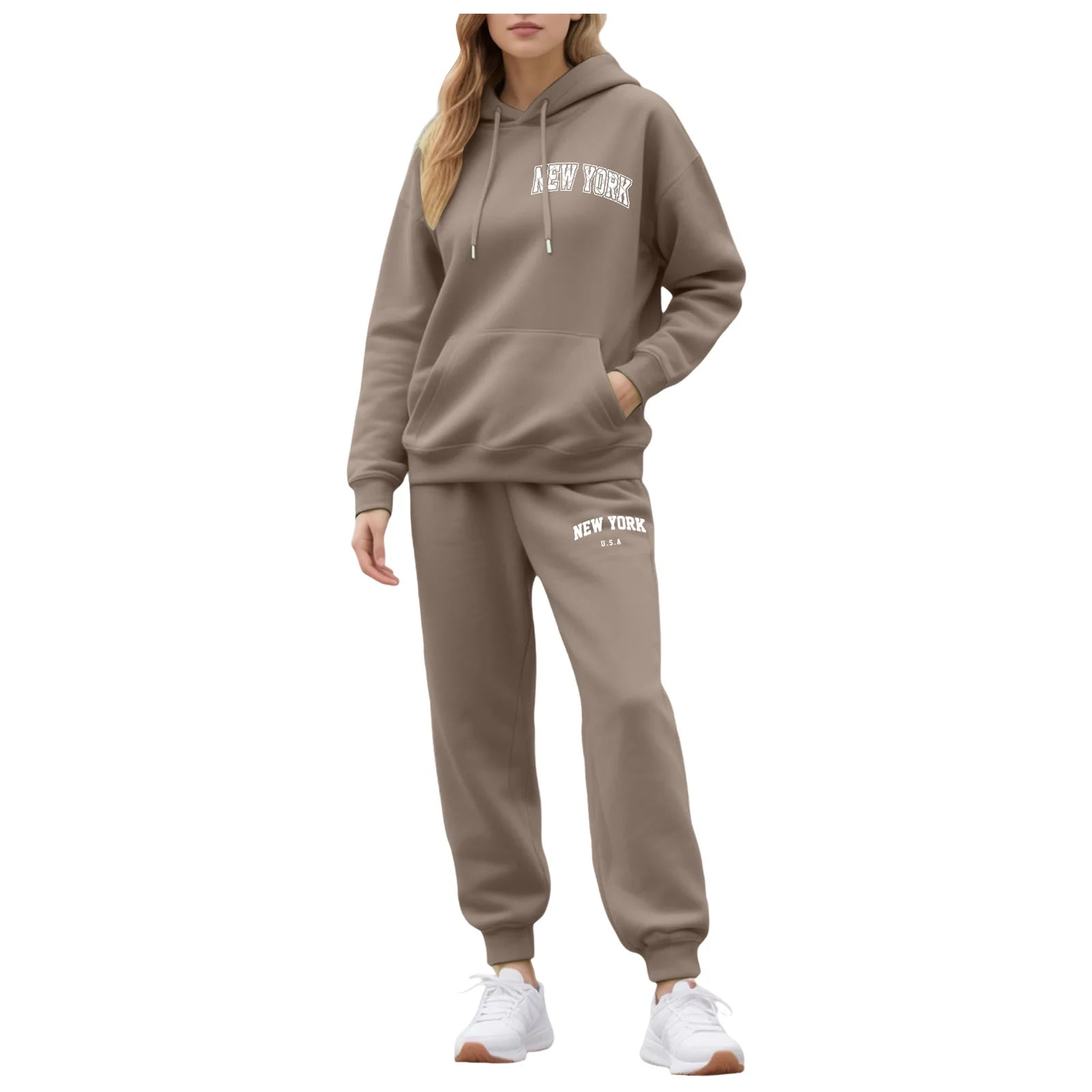 Two-Piece Tracksuit For Women Letter Print Hoodie And Pants Set Long Sleeved Hooded Sweatshirt+Sweatpants Suit Casual Sportswear